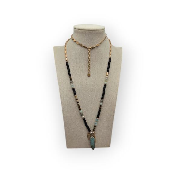 Gold & Black Beaded Green Druzy Pendant Stella & Dot Necklace - Picture 8 of 8